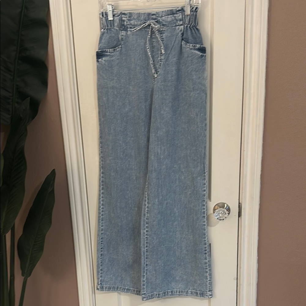 Sincerely Jules Wide Leg Drawstring  Blue Jeans